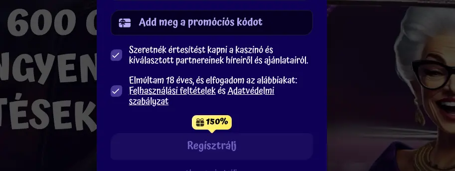 SpinGranny bónusz aktiválási felület